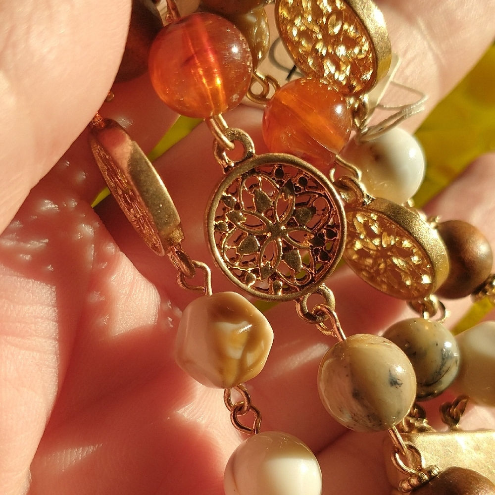 3/$10 Gold, Orange and Cream Beaded Bracelet